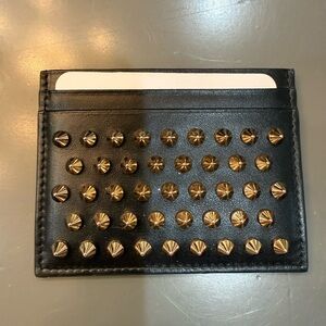 Christian Louboutin Black Leather Card Holder with Gold Studs